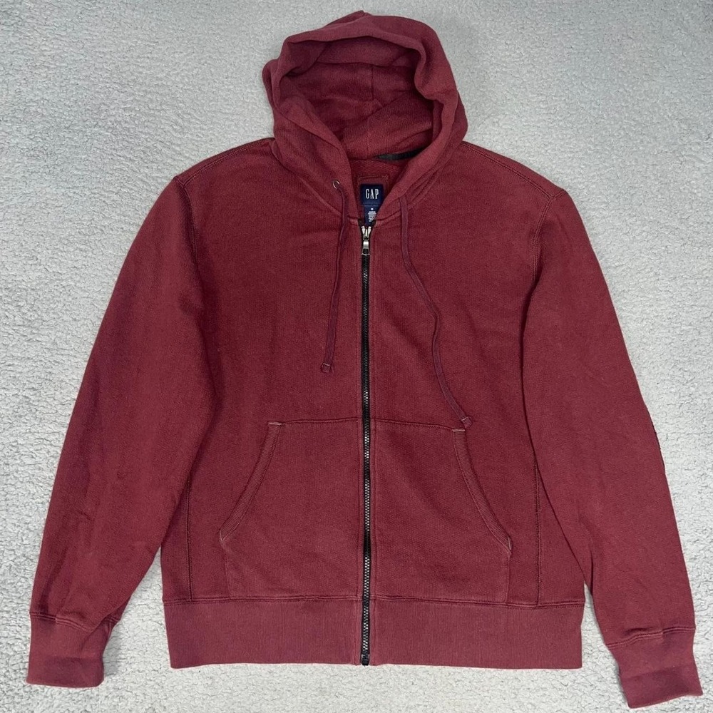 VTG Gap Hoodie Men's Size M Maroon Knit Elbow Patch Full Zip Sweatshirt Jacket